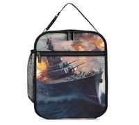 Borsa per il pranzo con stampa di nave da guerra a getto militare, con manico staccabile, per viaggi, lavoro, picnic
