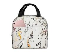 Borsa per il pranzo con stampa di note musicali, riutilizzabile, portatile, a prova di perdite, isolata, borsa per il pranzo, con tasca frontale, per donne, uomini, viaggi, picnic, ufficio, lavoro