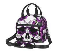 Borsa per il pranzo con stampa di scheletro di rosa viola, grande capacità, isolata, simpatica, divertente, per donne, uomini, studenti, viaggi