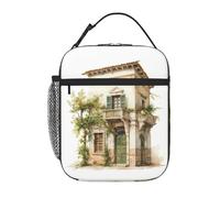 Borsa per il pranzo con stampa di un edificio antico con ramo d'ulivo romano e stampa greca per ufficio, lavoro, picnic, borsa per il pranzo riutilizzabile per adulti