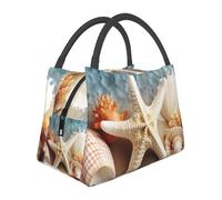 Borsa per il pranzo con stelle marine, corallo e conchiglie, per donne e uomini, isolata, riutilizzabile, a prova di perdite, con tasche laterali, contenitori per alimenti più freddi, grande borsa per