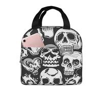 Borsa per il pranzo con teschio, per donne e uomini, isolata, riutilizzabile, a prova di perdite, con tasche laterali, contenitori per alimenti più freddi, grande borsa per pasti per lavoro, viaggi