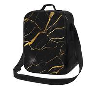 Borsa per il pranzo con texture in marmo nero e oro per donne e uomini adulti isolata Lunch Box riutilizzabile a prova di perdite Borsa per il pranzo di grande capacità Contenitore per alimenti