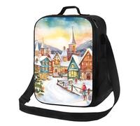 Borsa per il pranzo con villaggio magico di Natale ad acquerello per donne e uomini adulti isolata Lunch Box riutilizzabile a prova di perdite Borsa per il pranzo di grande capacità Contenitore per
