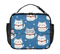 Borsa per il pranzo da donna, a prova di perdite, per ragazze, mantiene il cibo caldo per il pranzo, per lavoro, ufficio, grazioso motivo gatto infantile, design azzurro cielo