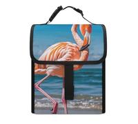 Borsa per il pranzo da donna, con fenicottero sulla spiaggia, riutilizzabile, isolata, per lavoro, viaggi all'aperto