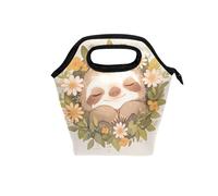 Borsa per il pranzo da donna con manico curvo scatola per il pranzo per gli uomini Borsa termica riutilizzabile piccola per lavoro Campeggio Rustico Bradipo Fiore