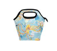 Borsa per il pranzo da donna con manico curvo scatola per il pranzo più fresca borse termiche a tenuta stagna isolate per viaggi per spiaggia scuola acquerello oceano animale mare limone cielo blu