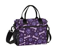 Borsa per il pranzo da donna con stampa di zampe di osso e cartoni animati viola con cerniera borse isolate con tracolla per il pranzo per ragazze delle scuole superiori palestra