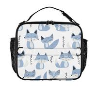 Borsa per il pranzo da donna, con tasche con cerniera, espandibile, per bambini, con tracolla rimovibile, per spiaggia, viaggi, stile Jon Klassen, volpe, azzurro, lavanda, bianco