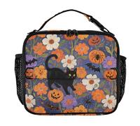 Borsa per il pranzo da donna, con tasche con cerniera, per adulti, mantiene il cibo caldo e più fresco, borsa termica per pasto per scuola, università, Happy Halloween, gatto nero zucca