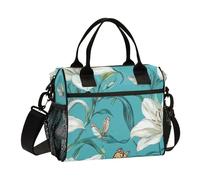 Borsa per il pranzo da donna, con tracolla, motivo floreale di giglio, turchese, borsa per il pranzo per insegnanti, per la scuola dei ragazzi