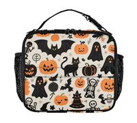 Borsa per il pranzo da donna, doppia cerniera, da uomo, mantiene il cibo caldo, grande capacità, borsa tote per scuola e viaggi, Happy Halloween, gatto nero
