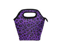 Borsa per il pranzo da donna isolata con manico curvo scatola per il pranzo isolata riutilizzabile borsa termica da viaggio per escursionismo college falso glitter leopardato stampa viola