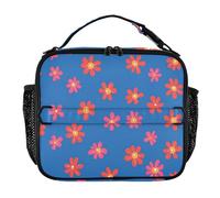 Borsa per il pranzo da donna, resistente all'acqua, isolata, mantiene il cibo caldo, borsa tote di grande capacità per picnic, escursionismo, campeggio, piccoli fiori di corallo sfondo blu