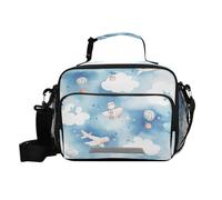 Borsa per il pranzo da uomo con aeroplano blu e bianco a forma di mongolfiera, riutilizzabile, con portabottiglie con tracolla da campeggio per ragazze