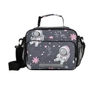 Borsa per il pranzo da uomo con motivo astronauta pianeta bianco con tracolla per picnic