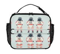 Borsa per il pranzo da uomo, leggera, per bambini, con tracolla e portabottiglie, isolata, per picnic, escursionismo, campeggio, design piatto con astronauti