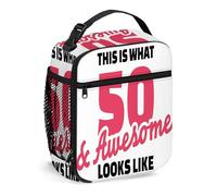 Borsa per il pranzo del 50° compleanno riutilizzabile, 50 Cool Fun Style Happy, piccola borsa per il pranzo per uomini e donne Borsa per il pranzo portatile isolata per adulti adatta per picnic di lav