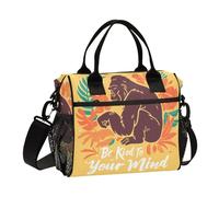Borsa per il pranzo estiva con gorilla tropicale per adulti, robusta borsa per il pranzo con tasca laterale con tracolla per campeggio per adolescenti S