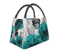 Borsa per il pranzo grigia con fiori e farfalle per donne e uomini riutilizzabile borsa per il pranzo isolata scatola per il pranzo a tenuta stagna borsa per il pranzo grande capacità contenitori per