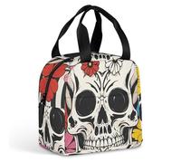 Borsa per il pranzo in bianco e nero con scheletro e fiore, per donne e uomini, borsa termica portatile per il pranzo, con manico, a prova di perdite, riutilizzabile, per lavoro, picnic, viaggi