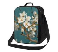 Borsa per il pranzo in fiore di mandorlo per donne e uomini, riutilizzabile, per ufficio, picnic, contenitore per il pranzo isolato, a prova di perdite, borsa portatile per il pranzo da viaggio