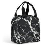 Borsa per il pranzo in marmo bianco e nero per donne e uomini, borsa termica portatile con manico, a prova di perdite, riutilizzabile, per lavoro, picnic, viaggi