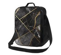 Borsa per il pranzo in oro con texture in marmo nero, per donne e uomini, borsa termica riutilizzabile per il pranzo a tenuta stagna, con tracolla regolabile, graziosa borsa per il pranzo per adulti