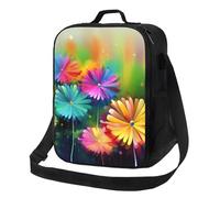Borsa per il pranzo in stile astratto con fiori colorati per donne e uomini, borsa termica per il pranzo, riutilizzabile, a prova di perdite, contenitori per alimenti a tracolla, borsa per pasti a