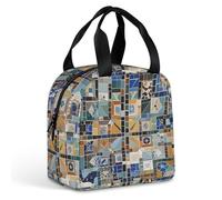 Borsa per il pranzo in stile nostalgico con mosaico in marmo per donne e uomini, borsa termica portatile con manico, a prova di perdite, riutilizzabile, per lavoro, picnic, viaggi