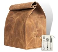 Borsa per il pranzo in tela cerata, riutilizzabile, impermeabile, per ufficio, lavoro, scuola, snack, stile grande, per donne, uomini, bambini, realizzata in tela cerata con doppia cucitura da 453,6 g