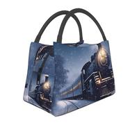 Borsa per il pranzo invernale natalizia con treno ferroviario notturno per donne uomini adulti isolata Lunch Box riutilizzabile a prova di perdite Borsa per il pranzo di grande capacità Contenitore