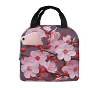 Borsa per il pranzo isolata con fiori di prugna rosa per donne e uomini riutilizzabile portatile Lunch Box a tenuta stagna Cooler Lunch Tote Bag con tasca frontale per viaggi picnic ufficio lavoro