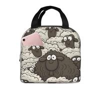 Borsa per il pranzo isolata con pecore bianche e nere in stile cartone animato per donne e uomini riutilizzabile portatile Lunch Box a tenuta stagna Cooler Lunch Tote Bag con tasca frontale per viaggi