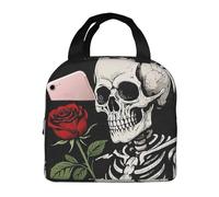 Borsa per il pranzo isolata con rosario vintage con teschio per donne e uomini, riutilizzabile, portatile, a prova di perdite, con tasca frontale, per viaggi, picnic, ufficio, lavoro