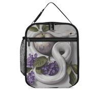 Borsa per il pranzo isolata per donne e uomini, borsa termica riutilizzabile, borsa per il pranzo con serpente bianco e fiore, borsa tote per il lavoro