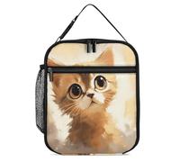 Borsa per il pranzo isolata per donne e uomini, borsa termica riutilizzabile, borsa per il pranzo con giovane gatto che guarda in alto, borsa tote per il lavoro