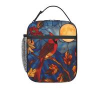 Borsa per il Pranzo Isolata Stained Glass Cardinal Vibrant Red Bird and Moon Anti-Perdite Borse Termica Porta Pranzo a Prova di Perdite Borse Termica per Viaggi Picnic Campeggio
