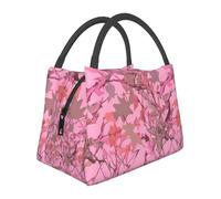 Borsa per il pranzo mimetica con foglie rosa per donne e uomini adulti scatola per il pranzo isolata riutilizzabile a prova di perdite borse per il pranzo di grande capacità contenitore per alimenti