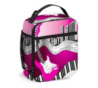 Borsa per il pranzo musicale riutilizzabile, Basso elettrico sullo sfondo a città, Piccola scatola per il pranzo per uomini e donne Borsa per il pranzo portatile isolata per adulti Adatta per picn
