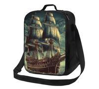 Borsa per il pranzo nautica vintage a vela pirata per donne e uomini adulti borsa termica per il pranzo a prova di perdite borsa termica riutilizzabile contenitore per il pranzo con tracolla