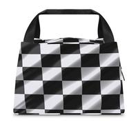 Borsa per il pranzo nera bianca con bandiera a scacchi per le donne borsa termica per il pranzo di grande capacità borsa per il pranzo borsa termica per il pranzo