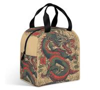 Borsa per il pranzo per adulti, motivo drago beige, a tenuta stagna, isolata, con cerniera e tasche multiple, grande capacità, per ufficio, lavoro, picnic