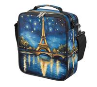 Borsa per il pranzo per bambini con cielo stellato Parigi Torre Eiffel per ragazzi e ragazze, riutilizzabile, isolata, a prova di perdite, con tracolla, borsa termica per bambini, per scuola, picnic
