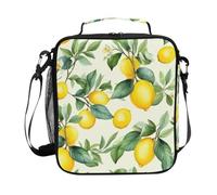 Borsa per il pranzo per bambini con foglie verdi e limoni, portatile, riutilizzabile, per picnic, scuola, lavoro, ufficio, campeggio, cinghia regolabile