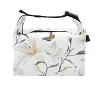 Borsa per il pranzo per bambini con giglio estetico bianco con cerniera per ragazzo borsa per il pranzo per college palestra