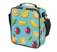 Borsa per il pranzo per bambini con motivo con mele e banane e arancioni, riutilizzabile, isolata, a prova di perdite, con tracolla, borsa termica per bambini, per scuola, picnic, viaggi, spiaggia