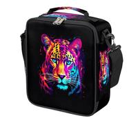 Borsa per il pranzo per bambini con stampa di giaguaro con leopardo fluo, riutilizzabile, isolata, a prova di perdite, con tracolla, borsa termica per bambini, per scuola, picnic, viaggi, spiaggia