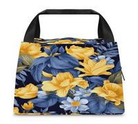 Borsa per il pranzo per donne e uomini, con base blu gialla con stampa floreale, borsa termica per il pranzo, borsa termica riutilizzabile